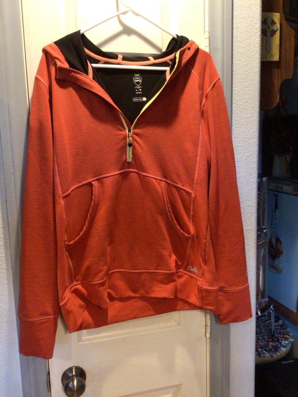 Cabela's Orange Men's Half-Zip Hooded Sweater with Black Trim